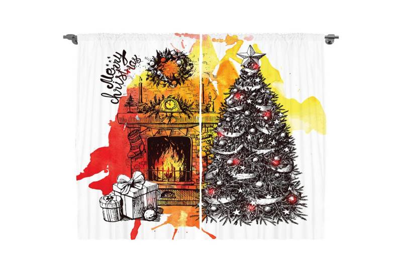Abakuhaus Gardine Schlafzimmer Kräuselband Vorhang mit Schlaufen und Haken, Kamin Weihnachten Skizze von Abakuhaus