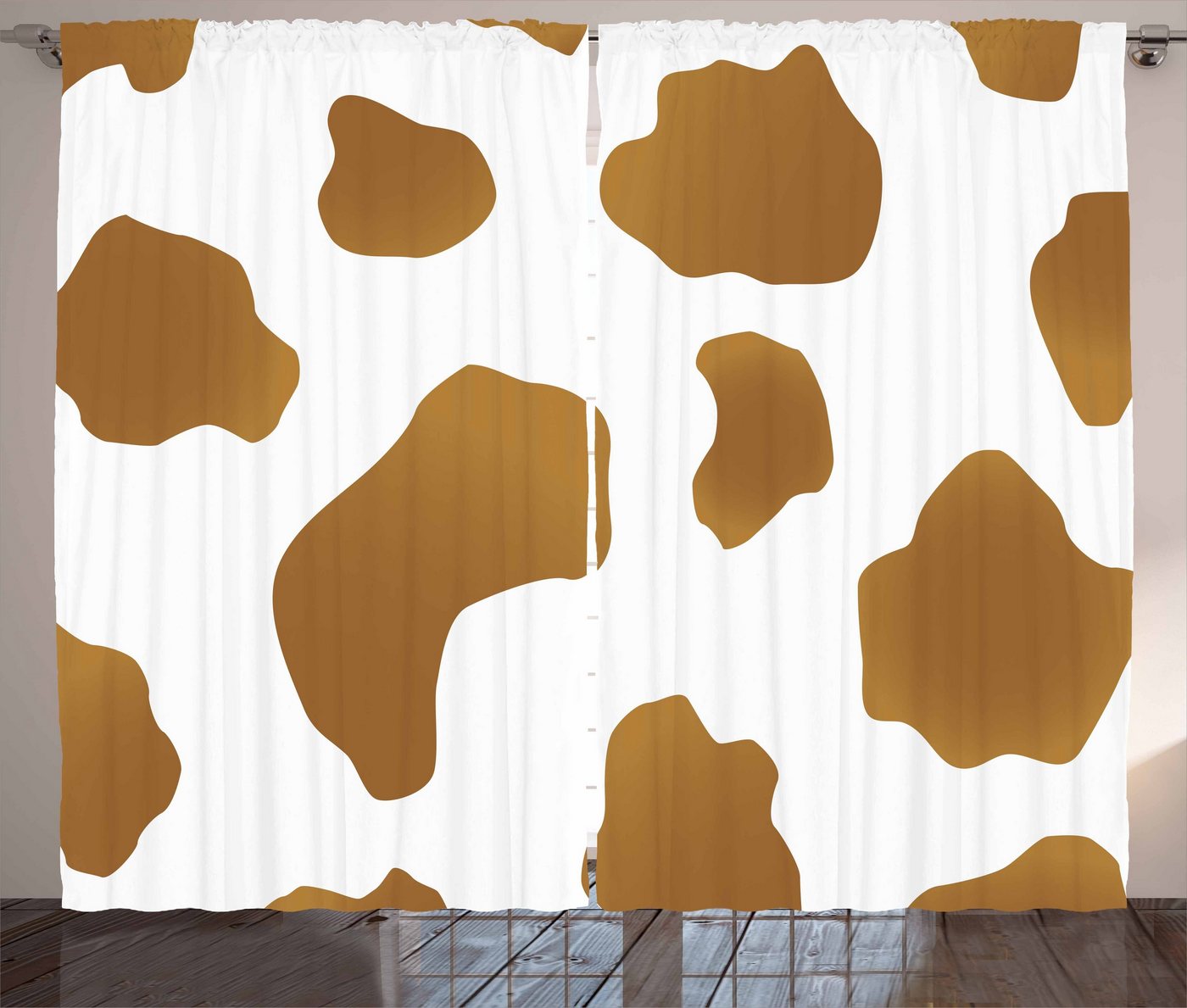Gardine Schlafzimmer Kräuselband Vorhang mit Schlaufen und Haken, Abakuhaus, Kuh-Druck Brown Spots auf Cow von Abakuhaus