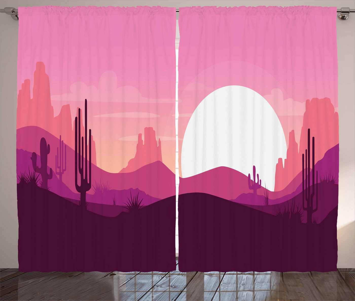 Gardine Schlafzimmer Kräuselband Vorhang mit Schlaufen und Haken, Abakuhaus, Landschaft Arizona-Wüsten-Kaktus von Abakuhaus