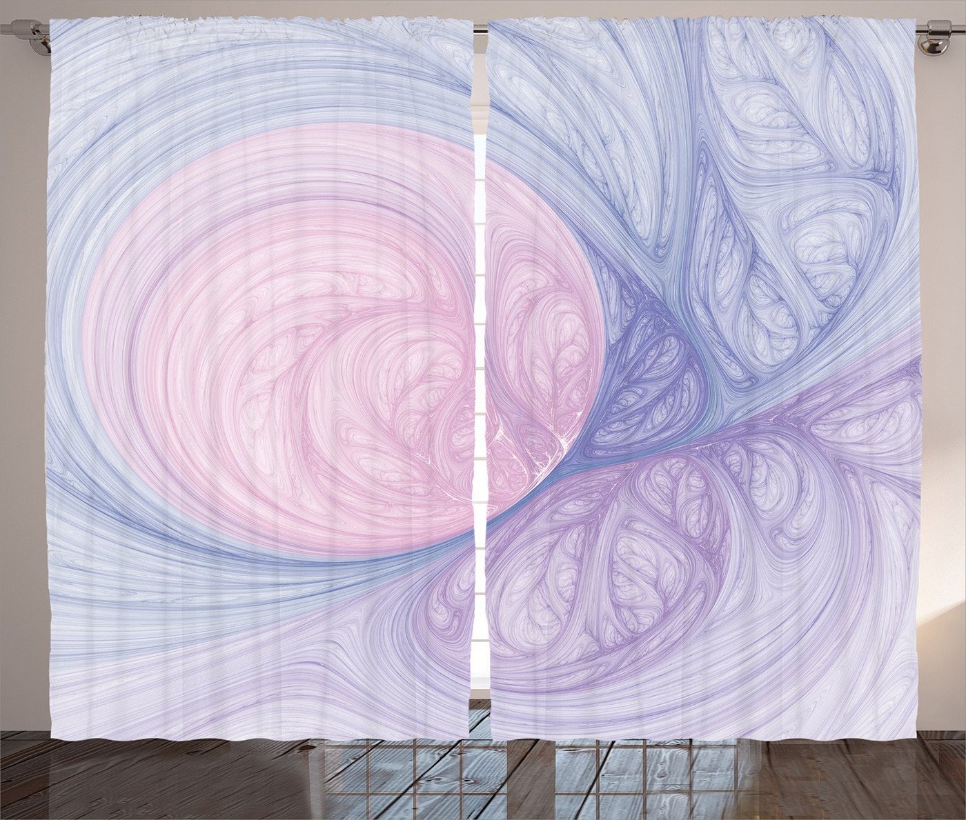 Gardine Schlafzimmer Kräuselband Vorhang mit Schlaufen und Haken, Abakuhaus, Lila Abstrakte Fraktalformen von Abakuhaus