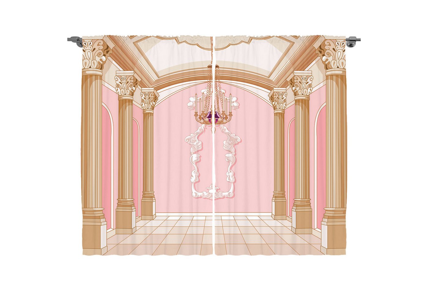 Abakuhaus Gardine Schlafzimmer Kräuselband Vorhang mit Schlaufen und Haken, Rosa Kronleuchter Decken Castle von Abakuhaus