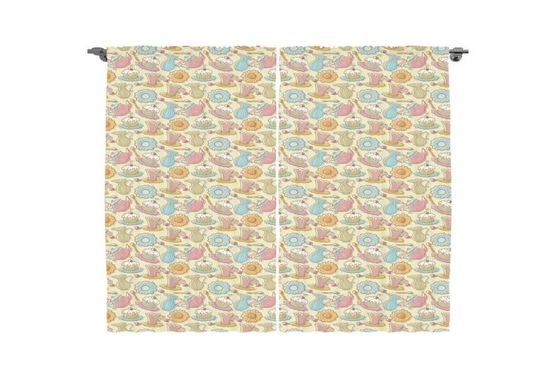 Abakuhaus Gardine Schlafzimmer Kräuselband Vorhang mit Schlaufen und Haken, Tee-Party Kuchen und Teekannen von Abakuhaus