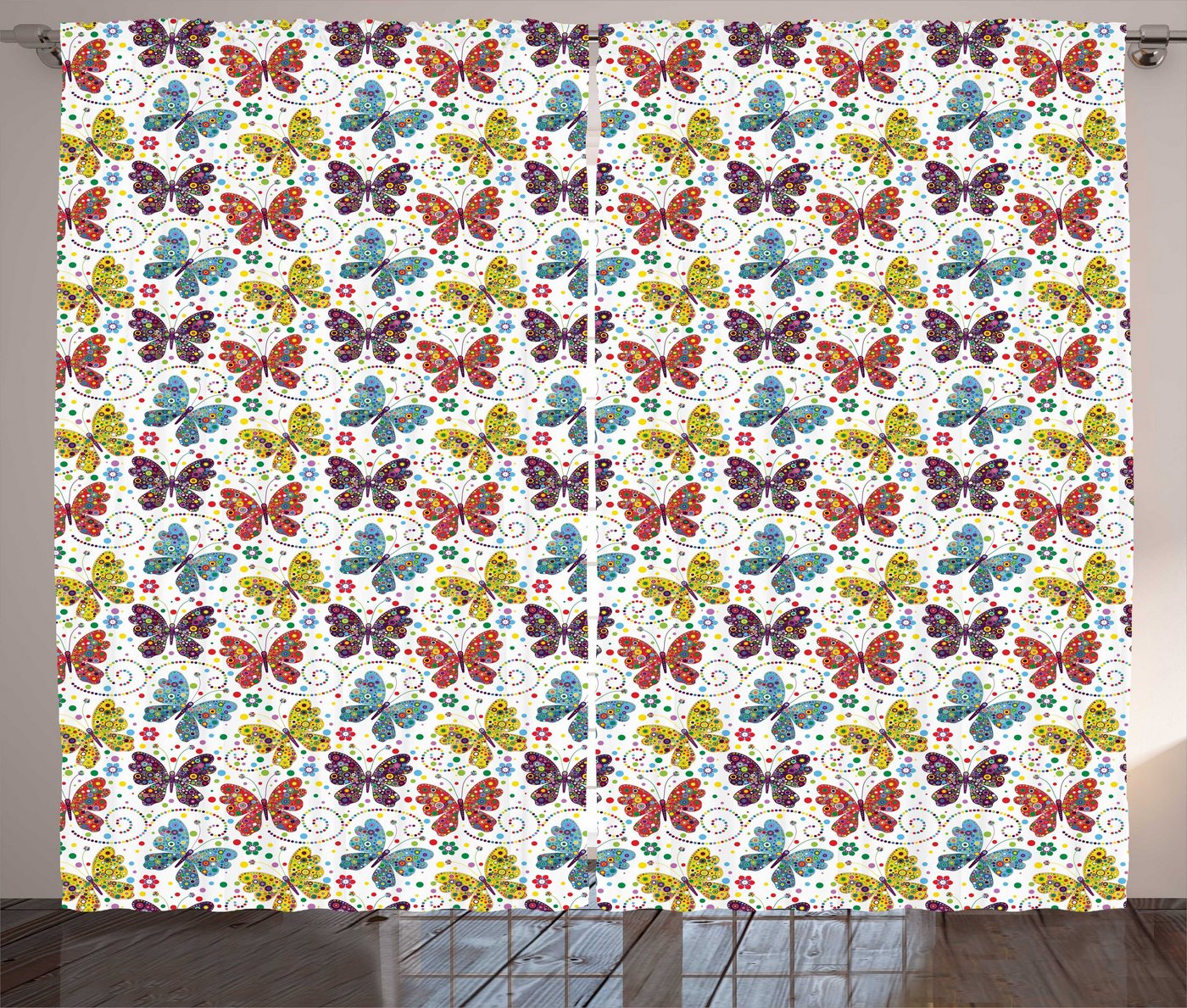 Gardine Schlafzimmer Kräuselband Vorhang mit Schlaufen und Haken, Abakuhaus, Tiere Bilder Zusammenfassung Schmetterlinge von Abakuhaus
