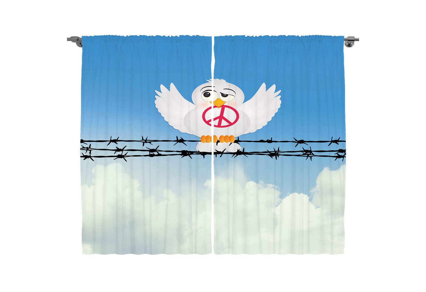 Abakuhaus Gardine Schlafzimmer Kräuselband Vorhang mit Schlaufen und Haken, Vogel Auf Dem Drahtseil Cartoon-Tier Frieden von Abakuhaus