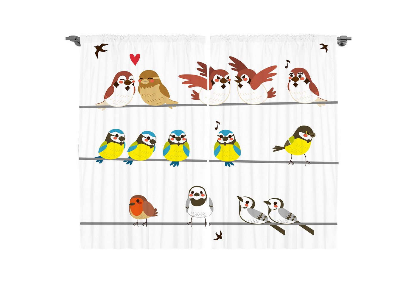 Abakuhaus Gardine Schlafzimmer Kräuselband Vorhang mit Schlaufen und Haken, Vogel auf dem Drahtseil Avian Tierfreund- von Abakuhaus