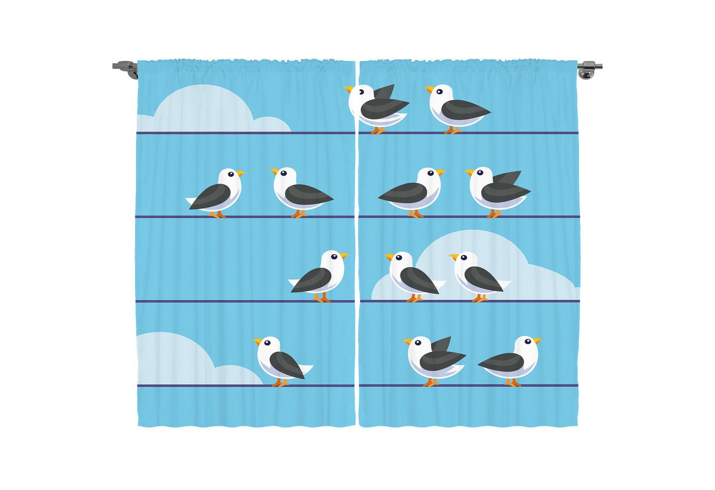 Abakuhaus Gardine Schlafzimmer Kräuselband Vorhang mit Schlaufen und Haken, Vogel auf dem Drahtseil Avian auf Linien Sky von Abakuhaus