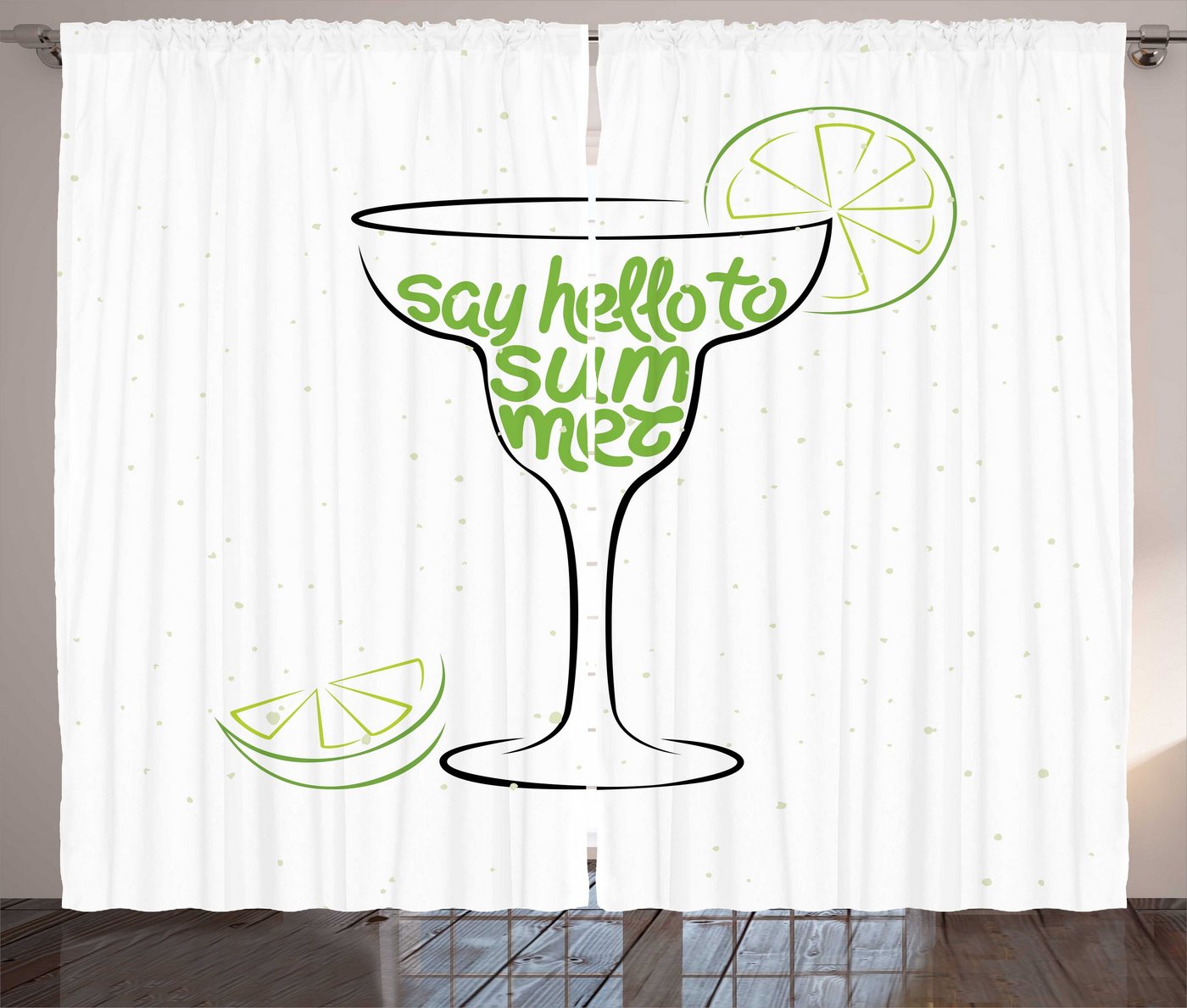 Gardine Schlafzimmer Kräuselband Vorhang mit Schlaufen und Haken, Abakuhaus, Zitat Cocktail-Glas mit Limetten von Abakuhaus