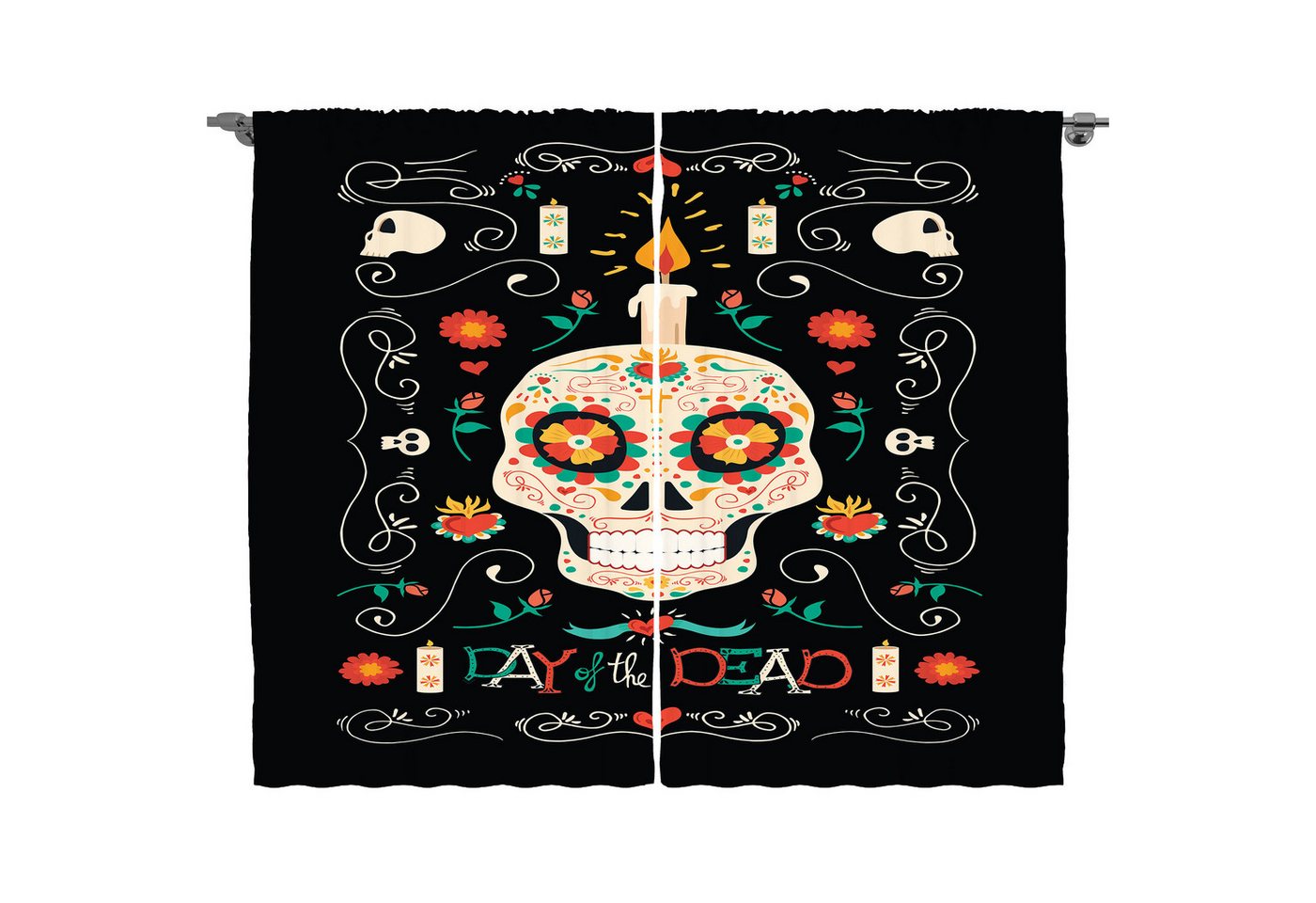 Abakuhaus Gardine Schlafzimmer Kräuselband Vorhang mit Schlaufen und Haken, Zuckerschädel Calavera und Kerze Abakuhaus Gardine Schlafzimmer Kräuselband Vorhang mit Schlaufen und Haken, Zuckerschädel Calavera und Kerze von Abakuhaus