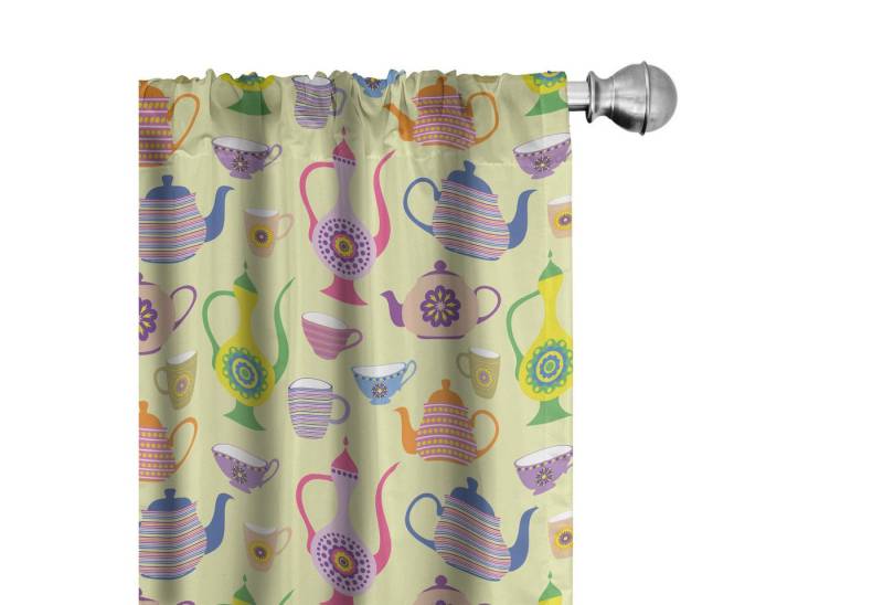 Abakuhaus Gardine Vorhang für Wohnzimmer Schlafzimmer Dekor, Microfaser, Bunt Verschiedene Teekannen und Tassen von Abakuhaus