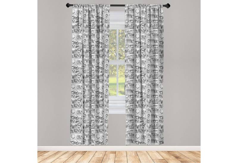 Gardine Vorhang für Wohnzimmer Schlafzimmer Dekor, Abakuhaus, Microfaser, Gekritzel Bücherregal mit Sketchy von Abakuhaus