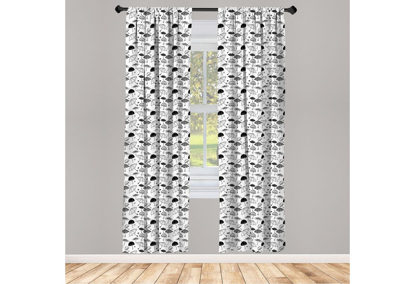 Gardine Vorhang für Wohnzimmer Schlafzimmer Dekor, Abakuhaus, Microfaser, Hipster Hand Drawn Regenschirme Bilder von Abakuhaus