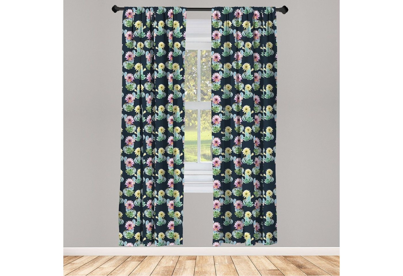 Gardine Vorhang für Wohnzimmer Schlafzimmer Dekor, Abakuhaus, Microfaser, Kaktus Foliage Aquarell Stil von Abakuhaus