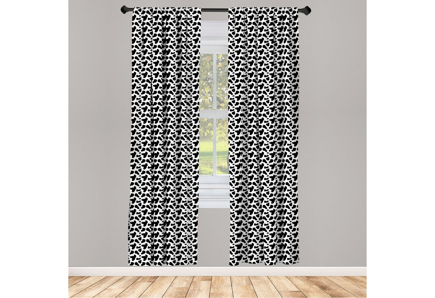 Gardine Vorhang für Wohnzimmer Schlafzimmer Dekor, Abakuhaus, Microfaser, Kuh-Druck Kuhfell Schwarz Spots von Abakuhaus