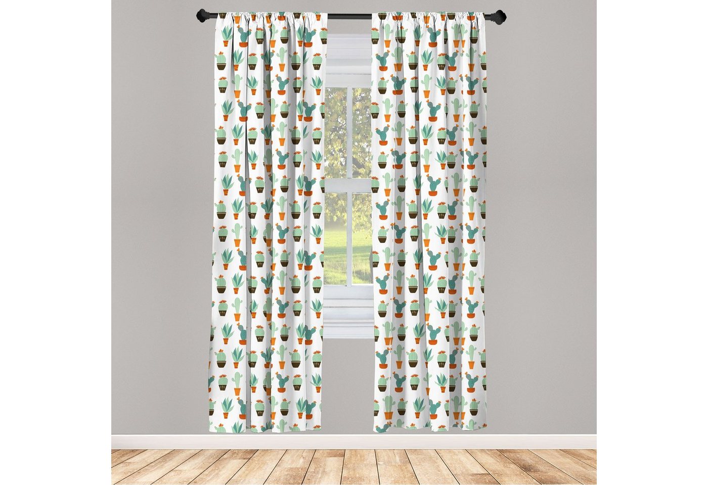 Gardine Vorhang für Wohnzimmer Schlafzimmer Dekor, Abakuhaus, Microfaser, Blumen Kakteen und Sukkulenten von Abakuhaus