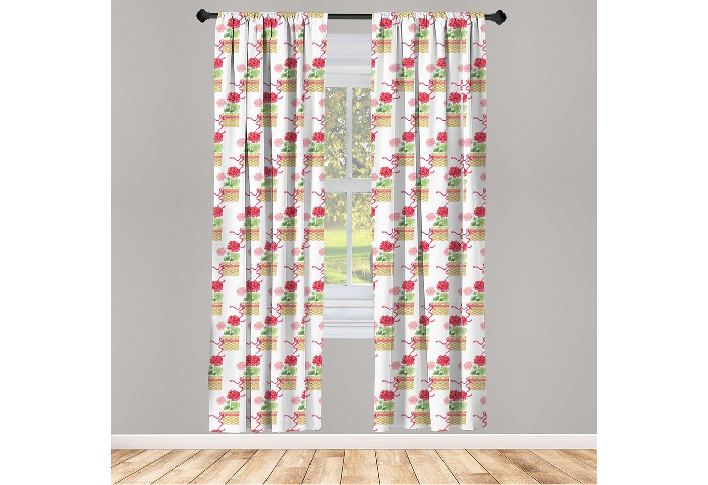 Gardine Vorhang für Wohnzimmer Schlafzimmer Dekor, Abakuhaus, Microfaser, Pelargonien Farbige Blumen im Korb von Abakuhaus