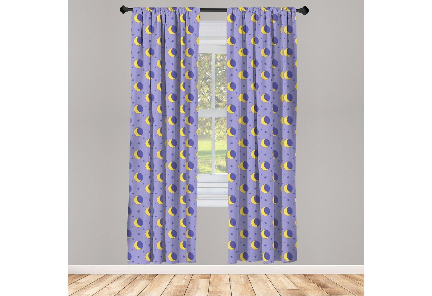 Gardine »Vorhang für Wohnzimmer Schlafzimmer Dekor«, Abakuhaus, Microfaser, Mond Kinder-Nachthimmel Cartoon von Abakuhaus