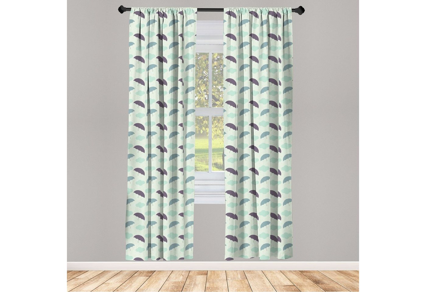 Gardine Vorhang für Wohnzimmer Schlafzimmer Dekor, Abakuhaus, Microfaser, Pastell Regen Wolken und Sonnenschirme von Abakuhaus