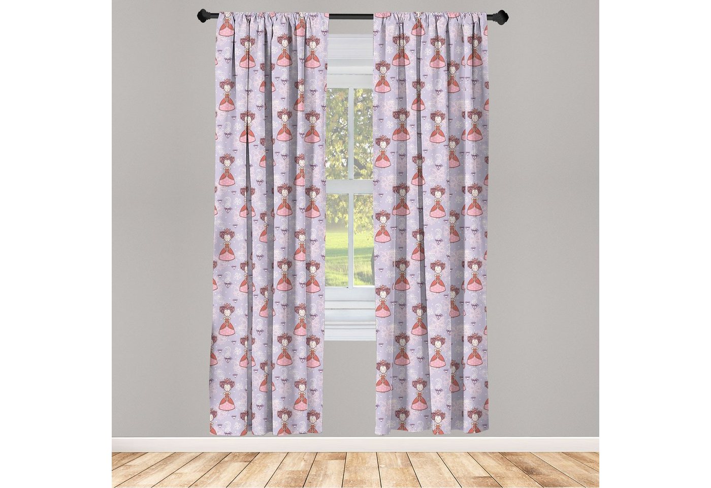 Gardine Vorhang für Wohnzimmer Schlafzimmer Dekor, Abakuhaus, Microfaser, Prinzessin Mädchen mit Teacups Floral von Abakuhaus