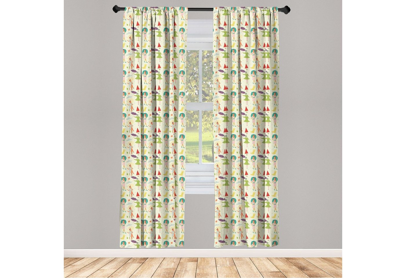 Gardine Vorhang für Wohnzimmer Schlafzimmer Dekor, Abakuhaus, Microfaser, Regenschirm-Mädchen Vintage Dame von Abakuhaus