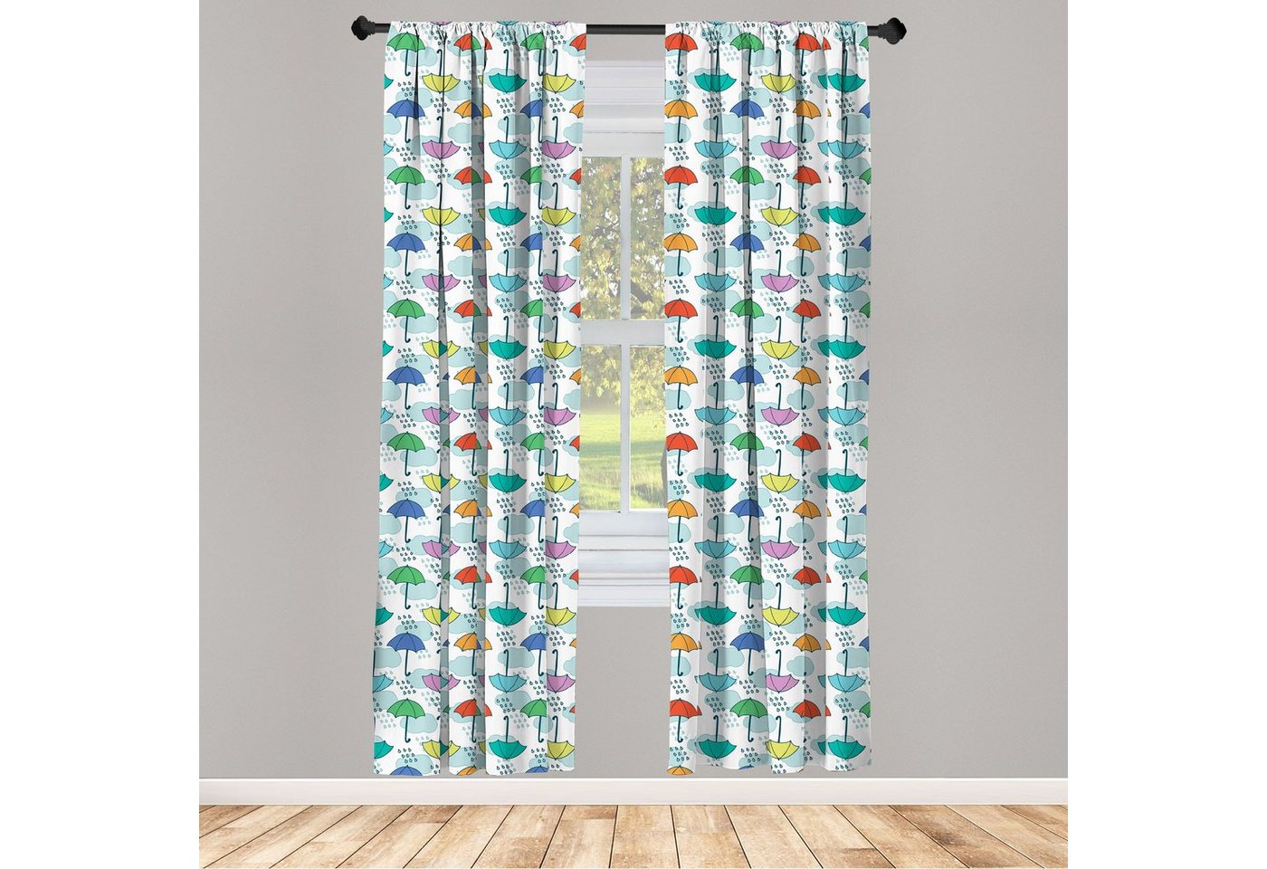 Gardine Vorhang für Wohnzimmer Schlafzimmer Dekor, Abakuhaus, Microfaser, Regenschirm Sonnenschirm-Muster im Regen von Abakuhaus