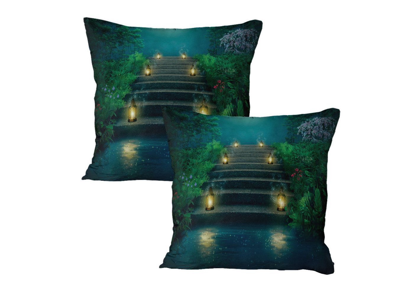 Abakuhaus Kissenbezüge Dekorativer Standard Gedruckter Kissenbezug, (2 Stück), Garten Treppen mit Magic Lanterns von Abakuhaus