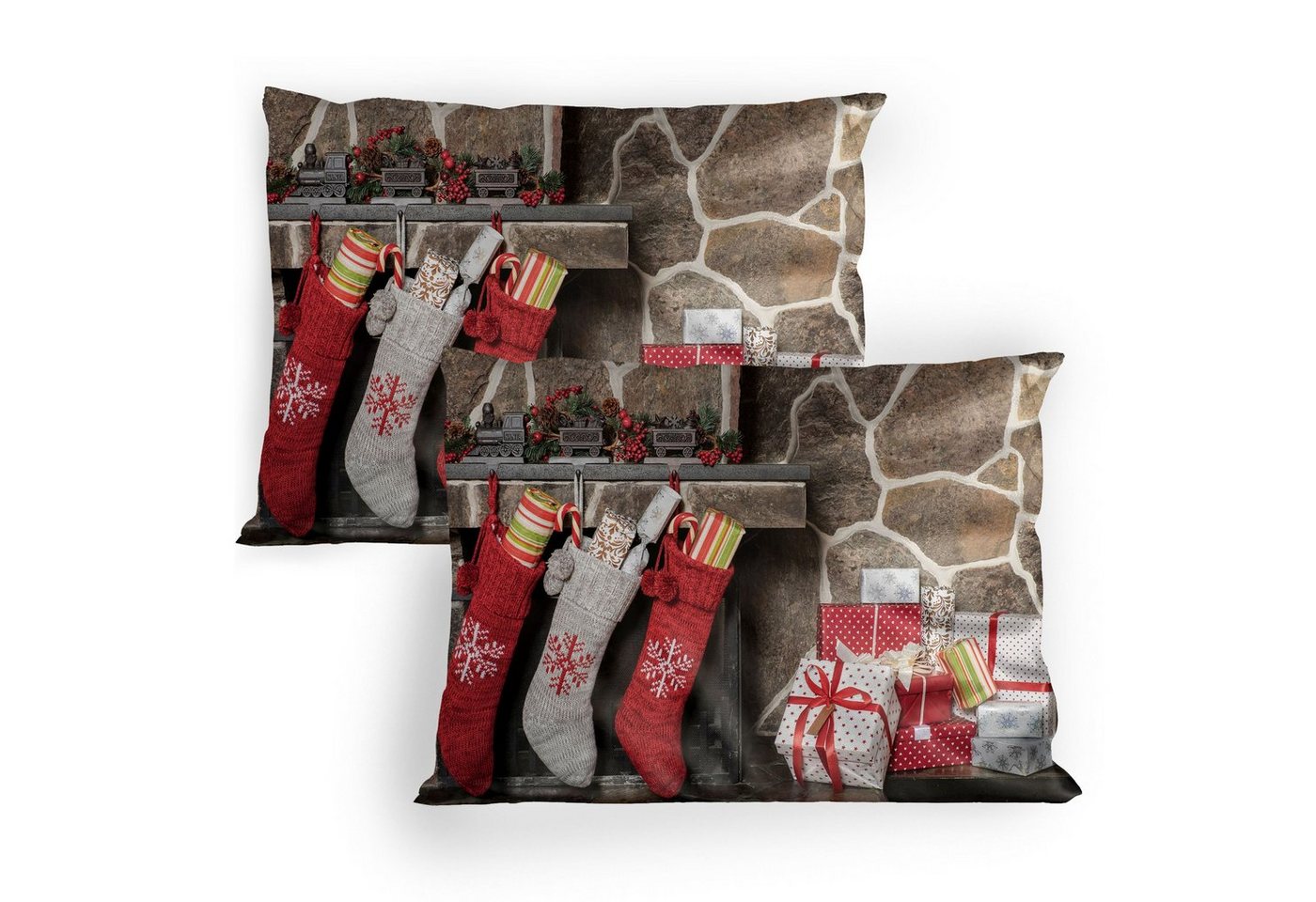 Abakuhaus Kissenbezüge Dekorativer Standard Gedruckter Kissenbezug, (2 Stück), Kamin Strümpfe und Geschenkboxen von Abakuhaus