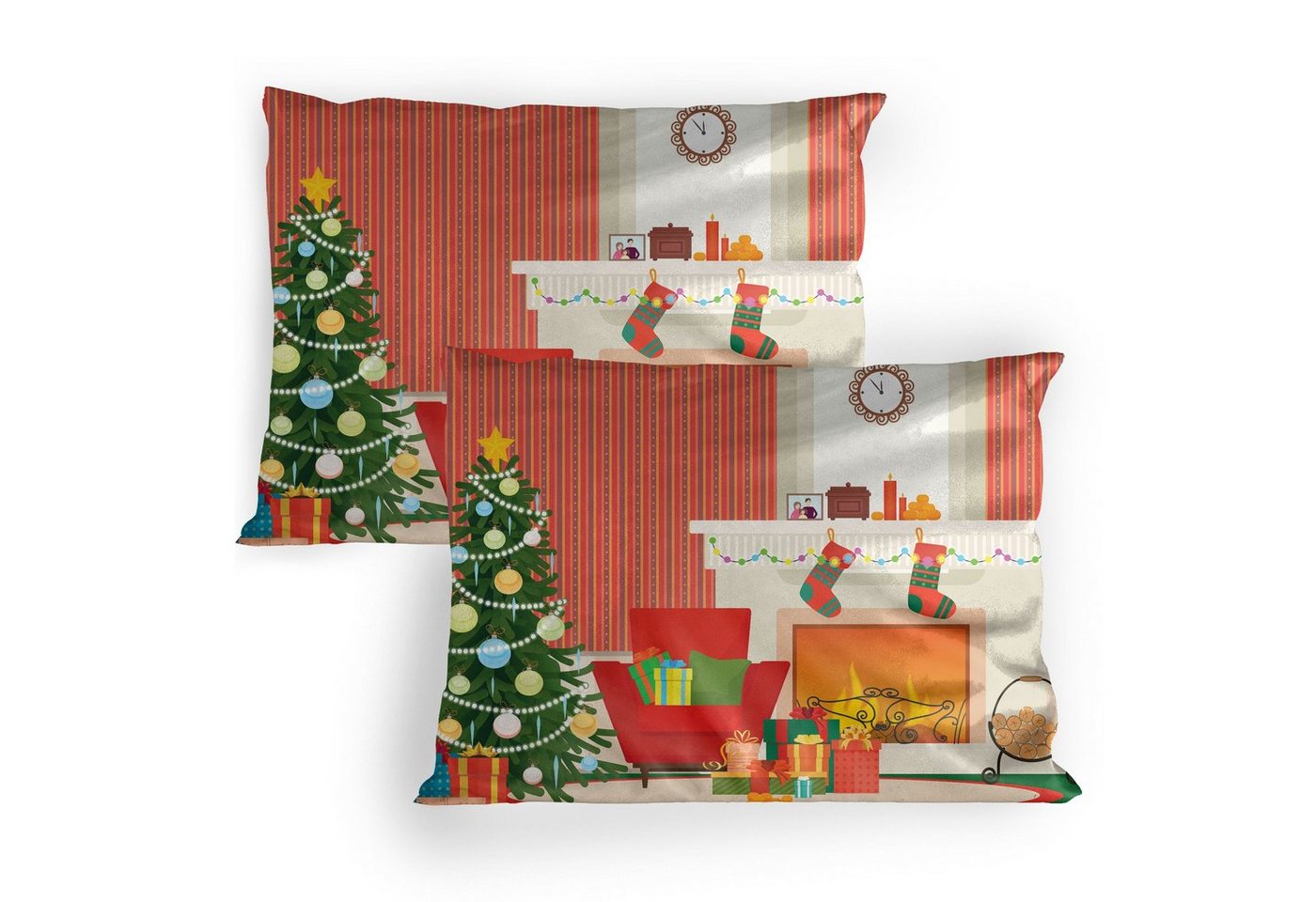 Abakuhaus Kissenbezüge Dekorativer Standard Gedruckter Kissenbezug, (2 Stück), Kamin Weihnachten Wesentliche Zimmer von Abakuhaus
