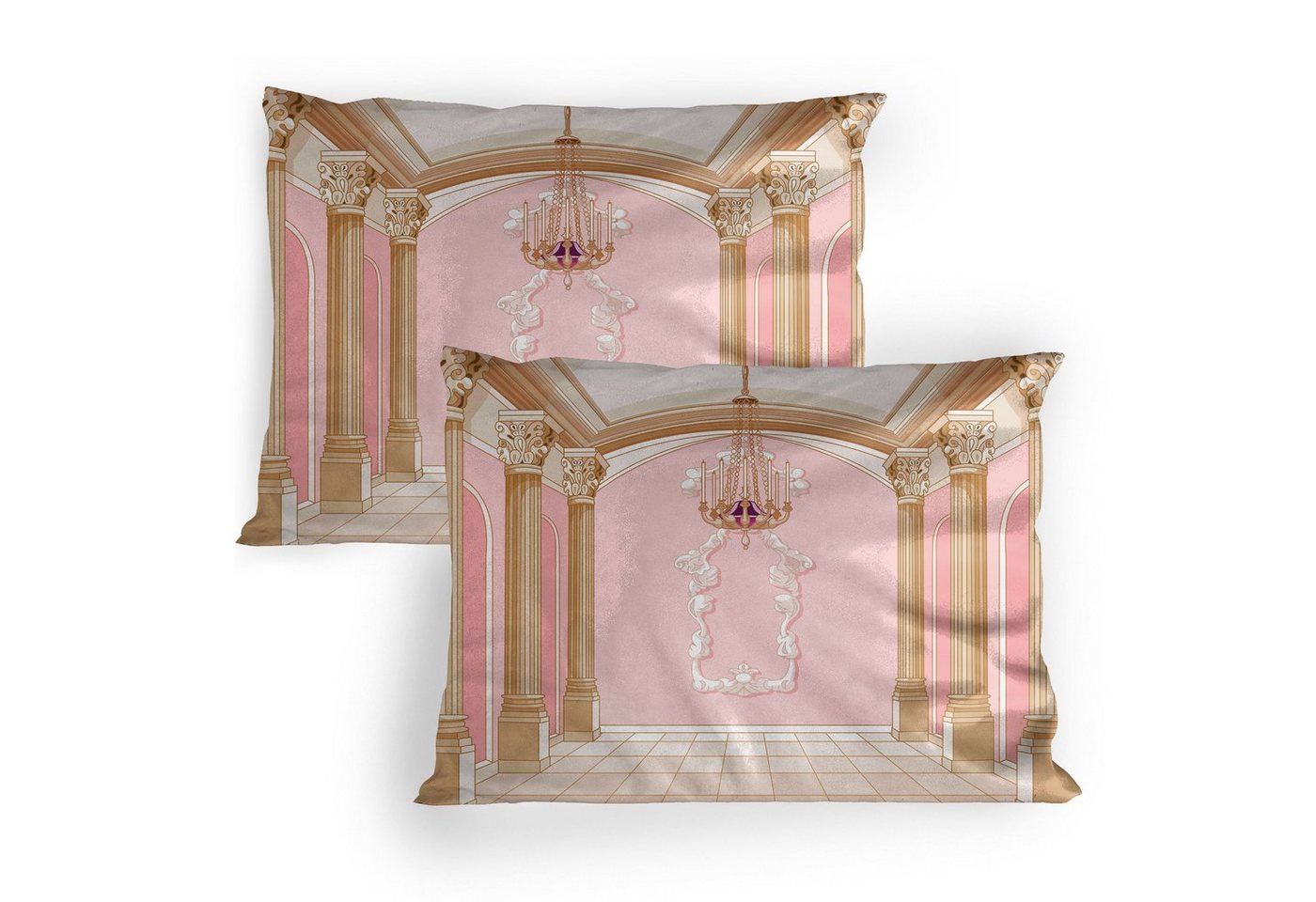 Kissenbezüge Dekorativer Standard Gedruckter Kissenbezug, Abakuhaus (2 Stück), Rosa Kronleuchter Decken Castle von Abakuhaus