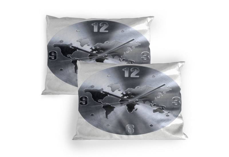 Kissenbezüge Dekorativer Standard Gedruckter Kissenbezug, Abakuhaus (2 Stück), Silber Weltkarte Uhr-Muster von Abakuhaus