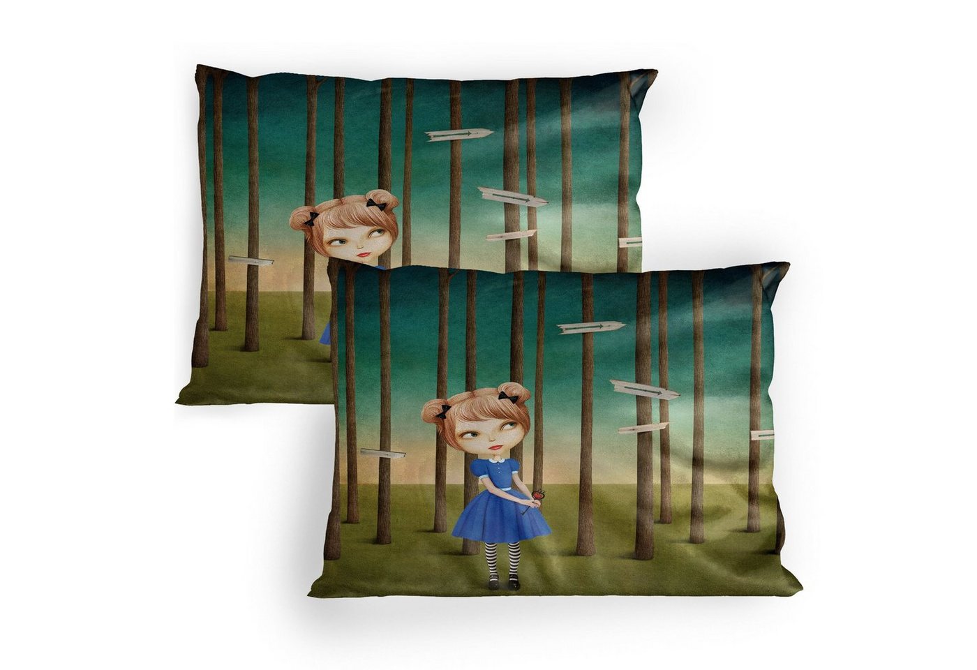 Kissenbezüge Dekorativer Standard Gedruckter Kissenbezug, Abakuhaus (2 Stück), Wandgemälde Verlorene Mädchen im Wald von Abakuhaus