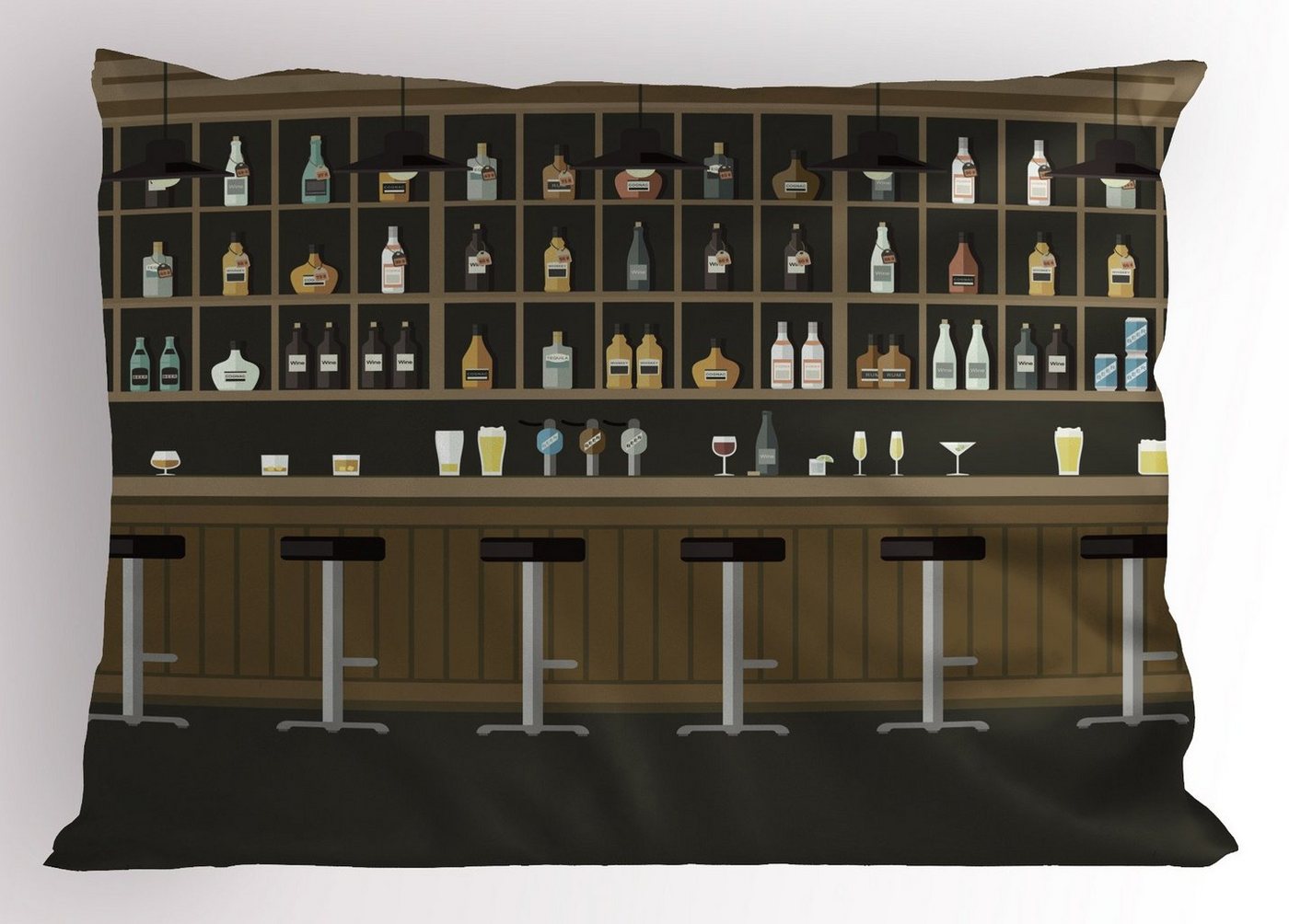 Kissenbezüge Dekorativer Standard King Size Gedruckter Kissenbezug, Abakuhaus (1 Stück), Irish Pub Barhocker und Flaschen von Abakuhaus