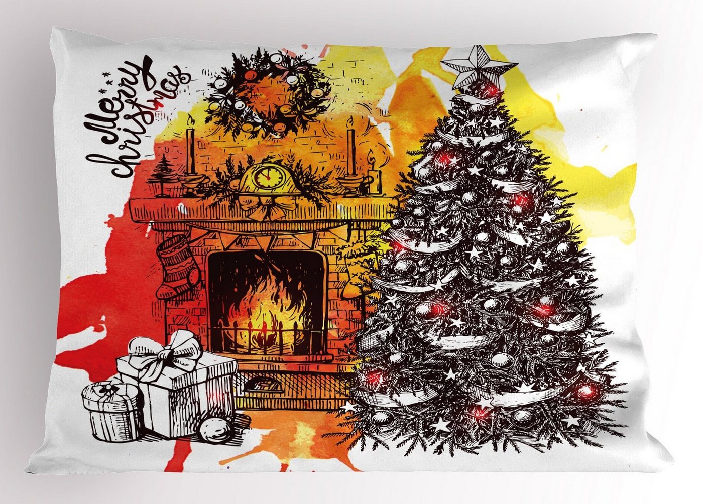 Abakuhaus Kissenbezüge Dekorativer Standard King Size Gedruckter Kissenbezug, (1 Stück), Kamin Weihnachten Skizze von Abakuhaus