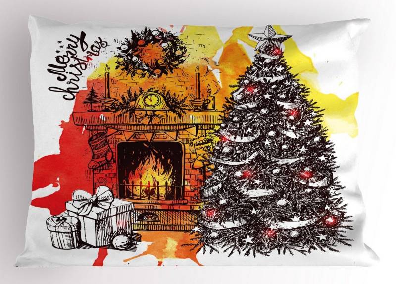 Abakuhaus Kissenbezüge Dekorativer Standard King Size Gedruckter Kissenbezug, (1 Stück), Kamin Weihnachten Skizze von Abakuhaus