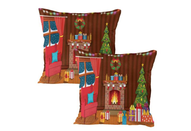 Abakuhaus Kissenbezüge Dekorativer Standard King Size Gedruckter Kissenbezug, (1 Stück), Kamin Weihnachten im Winter Night von Abakuhaus