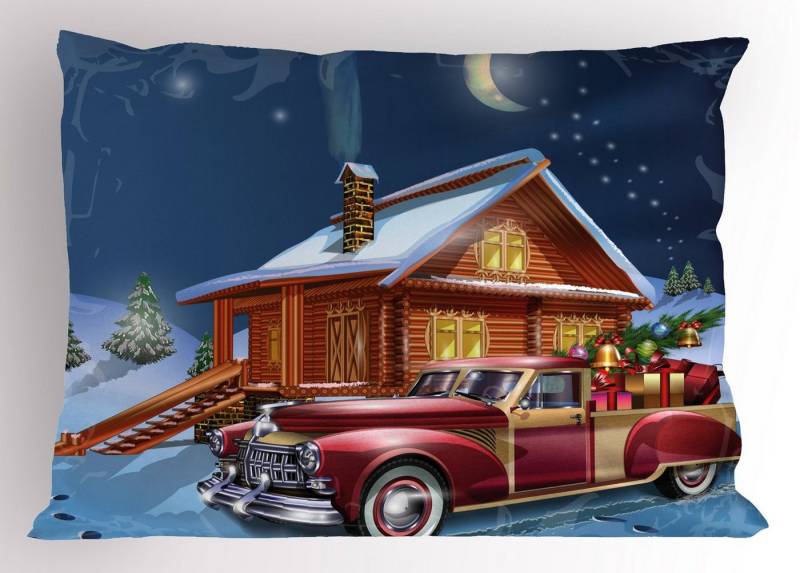 Kissenbezüge Dekorativer Standard King Size Gedruckter Kissenbezug, Abakuhaus (1 Stück), Weihnachten Holz Lodge Truck von Abakuhaus