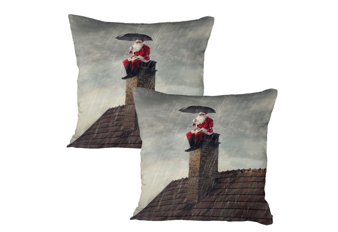Abakuhaus Kissenbezüge Dekorativer Standard King Size Gedruckter Kissenbezug, (1 Stück), Weihnachten Sankt auf Kamin in Regen von Abakuhaus