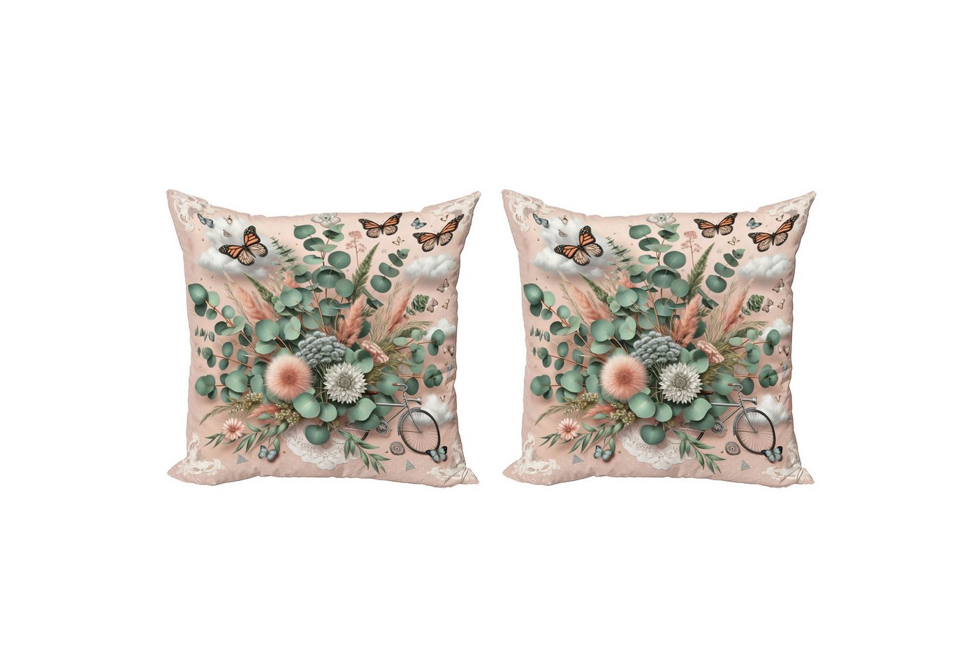 Kissenbezüge Modern Accent Doppelseitiger Digitaldruck, Abakuhaus (2 Stück), Blumiger Eukalyptus Monarch Schmetterlinge Boho Blush von Abakuhaus