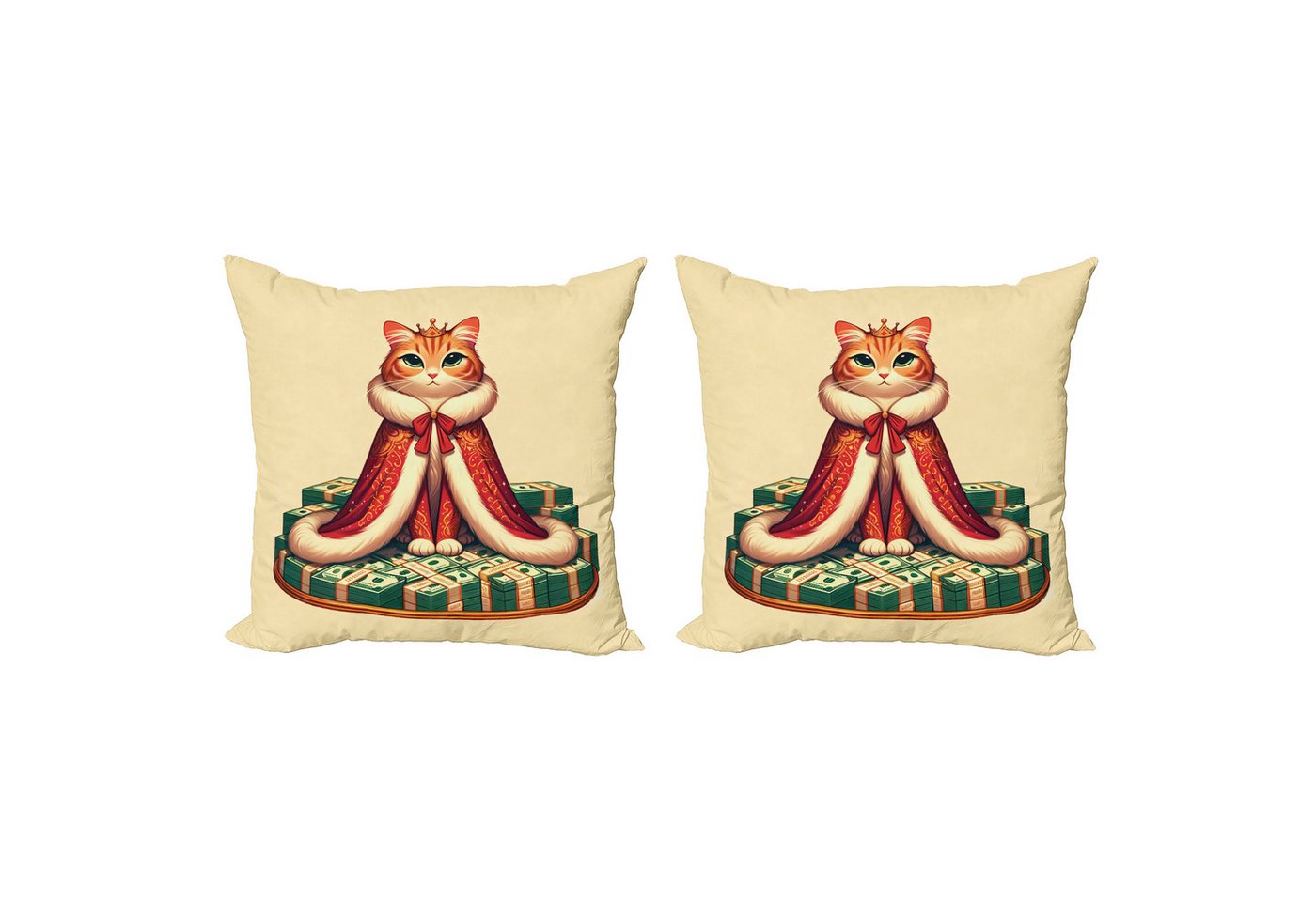 Abakuhaus Kissenbezüge Modern Accent Doppelseitiger Digitaldruck, (2 Stück), Katze Reiche Königin Kätzchen Cartoon von Abakuhaus