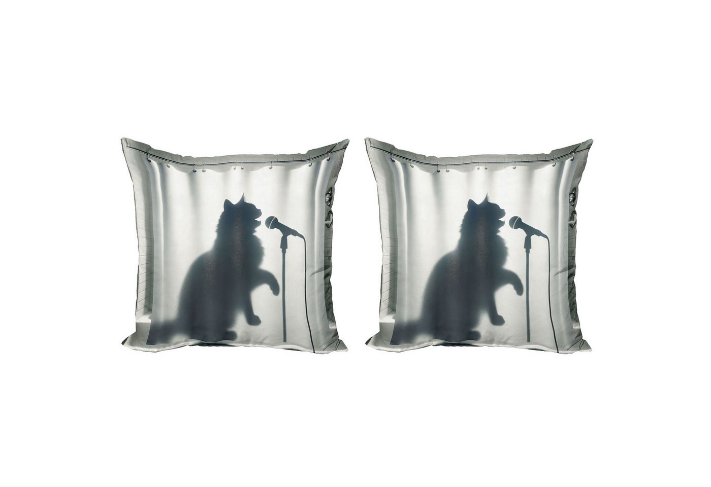 Kissenbezüge Modern Accent Doppelseitiger Digitaldruck, Abakuhaus (2 Stück), Katze Singendes Kätzchen Musiker Schatten von Abakuhaus