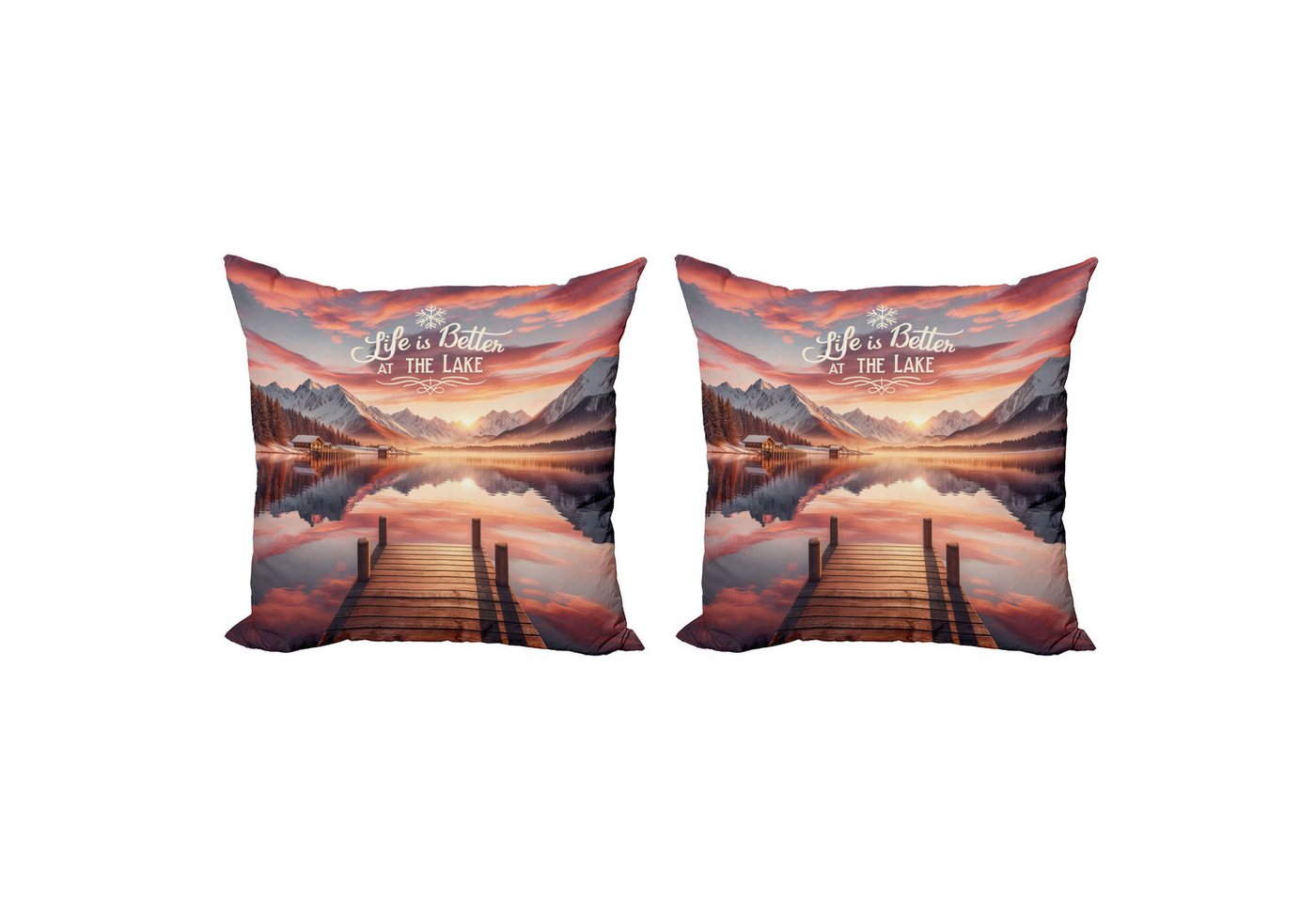 Kissenbezüge Modern Accent Doppelseitiger Digitaldruck, Abakuhaus (2 Stück), See Traumhafte Sonnenuntergangsszene von Abakuhaus
