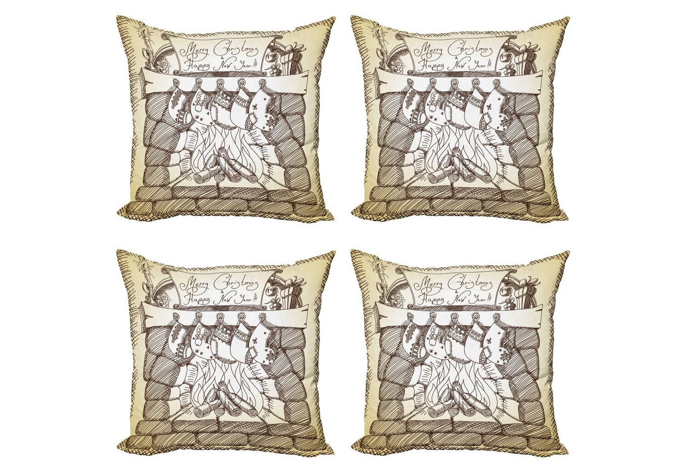 Abakuhaus Kissenbezüge Modern Accent Doppelseitiger Digitaldruck, (4 Stück), Kamin Weihnachten Sketch Stocking von Abakuhaus
