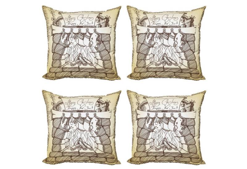 Abakuhaus Kissenbezüge Modern Accent Doppelseitiger Digitaldruck, (4 Stück), Kamin Weihnachten Sketch Stocking von Abakuhaus