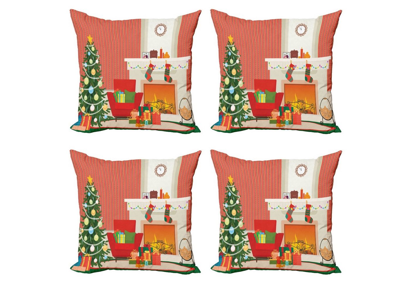 Abakuhaus Kissenbezüge Modern Accent Doppelseitiger Digitaldruck, (4 Stück), Kamin Weihnachten Wesentliche Zimmer von Abakuhaus