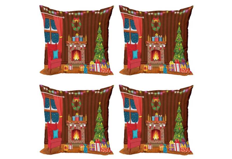 Abakuhaus Kissenbezüge Modern Accent Doppelseitiger Digitaldruck, (4 Stück), Kamin Weihnachten im Winter Night von Abakuhaus