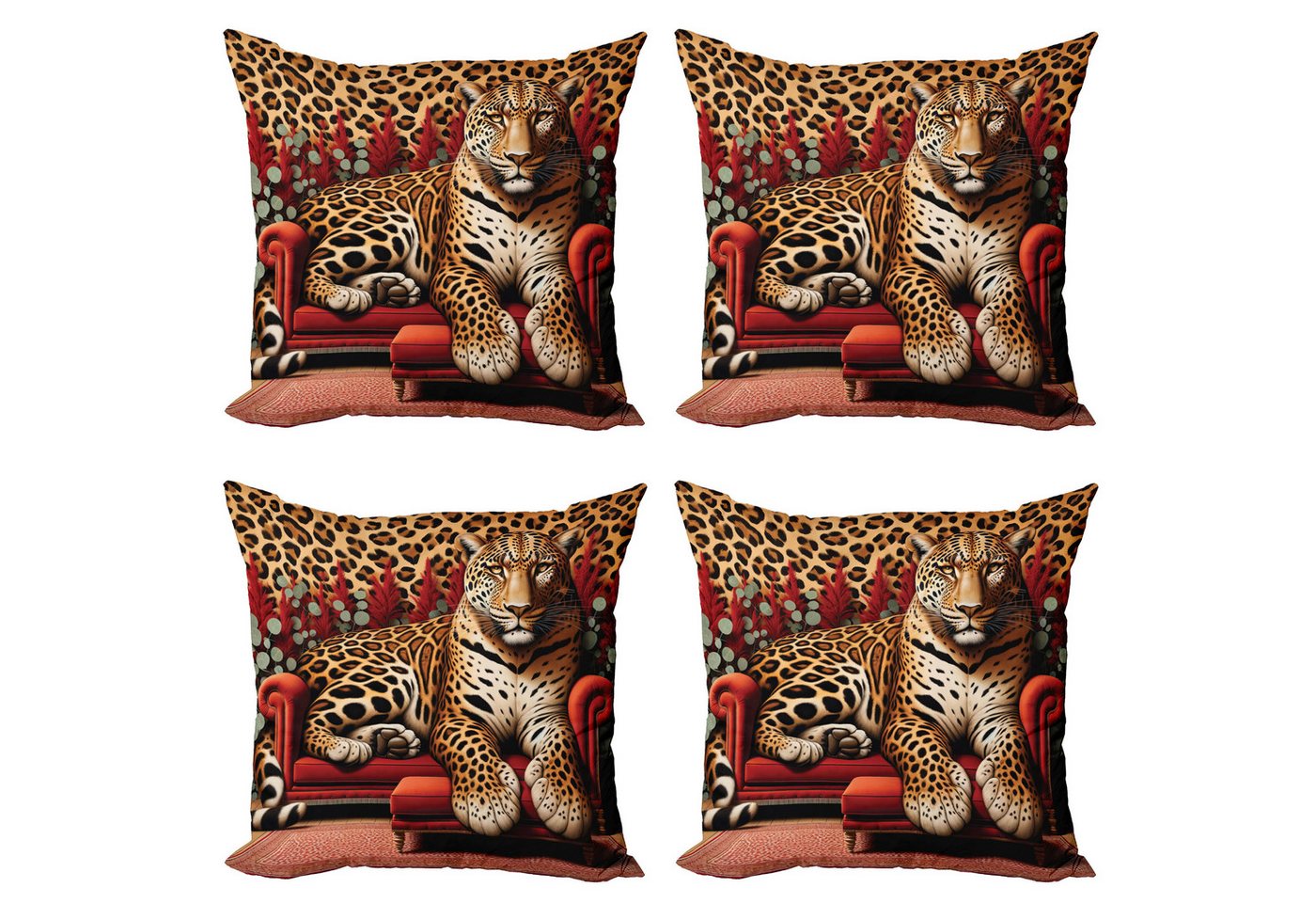 Kissenbezüge Modern Accent Doppelseitiger Digitaldruck, Abakuhaus (4 Stück), Leopard Kühne wilde Katze: Sofa Tierdruck von Abakuhaus