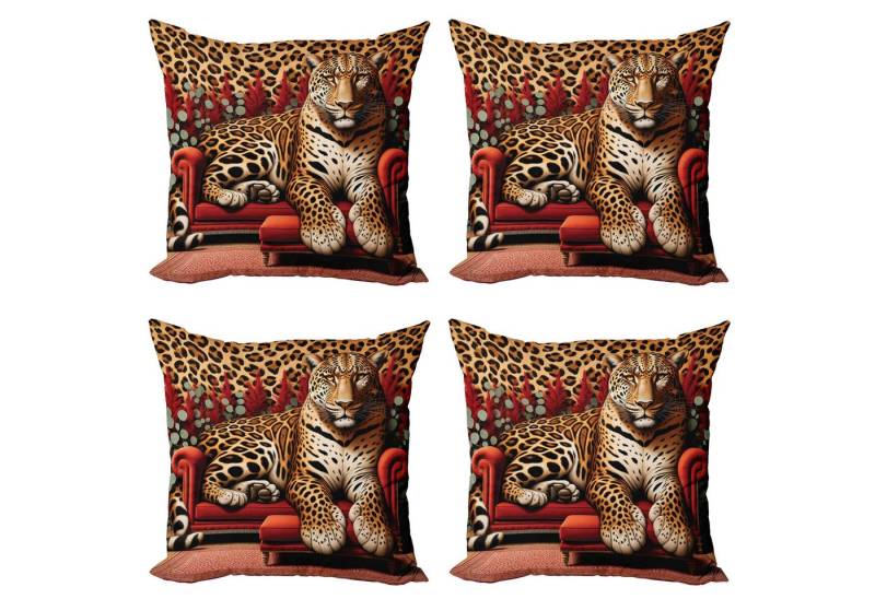 Abakuhaus Kissenbezüge Modern Accent Doppelseitiger Digitaldruck, (4 Stück), Leopard Große Katze auf Ecksofa von Abakuhaus