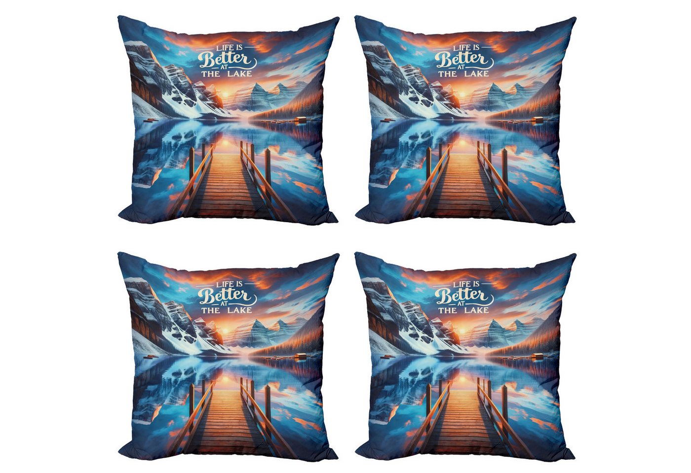 Abakuhaus Kissenbezüge Modern Accent Doppelseitiger Digitaldruck, (4 Stück), Das Leben am See ist besser Sonnenuntergang von Abakuhaus