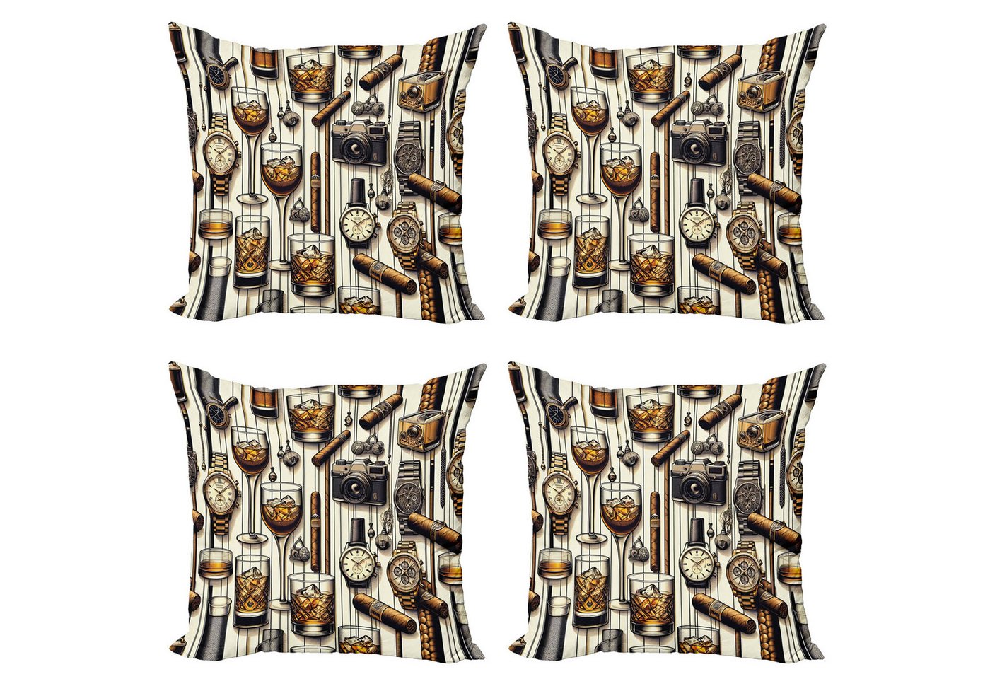 Kissenbezüge Modern Accent Doppelseitiger Digitaldruck, Abakuhaus (4 Stück), Man Cave (Männerhöhle) Eisiger Whisky Uhren Zigarre von Abakuhaus