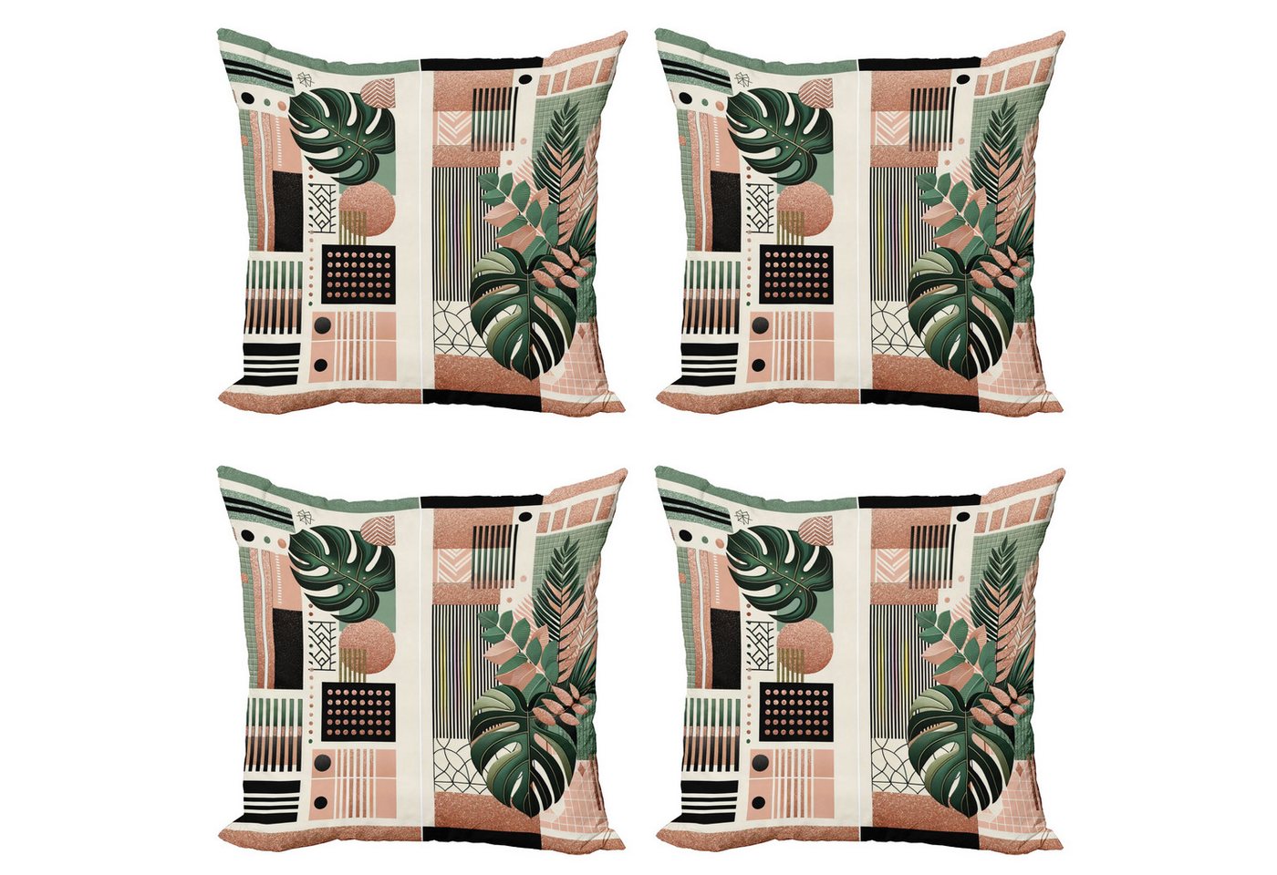 Kissenbezüge Modern Accent Doppelseitiger Digitaldruck, Abakuhaus (4 Stück), Monstera Mid Century Boho Linien & Formen von Abakuhaus