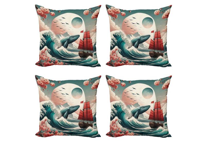 Abakuhaus Kissenbezüge Modern Accent Doppelseitiger Digitaldruck, (4 Stück), Nautisch Wal Sakura Frühling Ozean von Abakuhaus